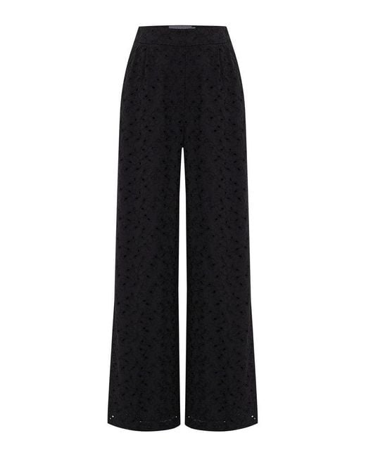 Exquise Black Broderie Anglaise Fabric Pants
