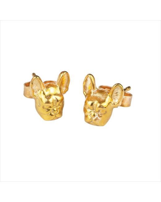 Simon Kemp Jewellers Metallic French Bulldog Stud Earrings Eighteen Carat On Solid Sterling