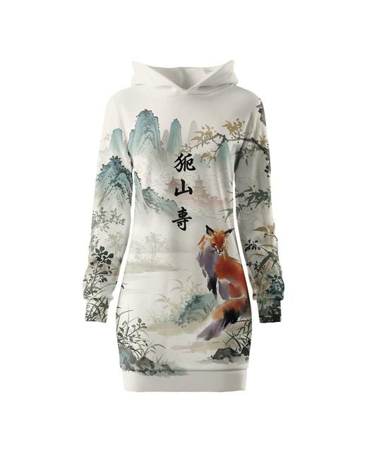 Aloha From Deer Gray Watercolor Fox Oversize Hoodie Dress