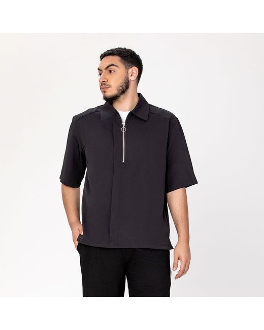 Smart and Joy Blue Zipper Collar T-Shirt for men