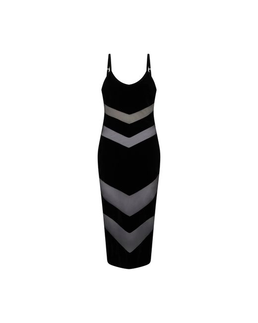 Sour Figs Black Contrast Tulle & Velvet Panel Midi Dress