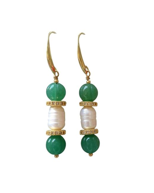 Way to Chic Green Pearl Earrings With Aventurine Accents