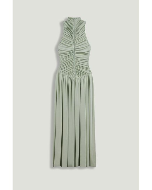 Nocturne Green Draped Stand Collar Maxi Dress