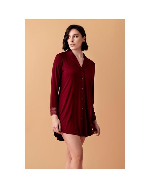 Oh!Zuza Purple Poem Short Button-Down Nightshirt – Wine