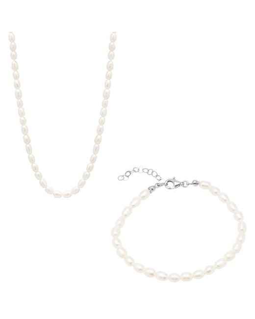 Spero London White Natural Freshwater Real Seed Pearl Necklace & Bracelet Set