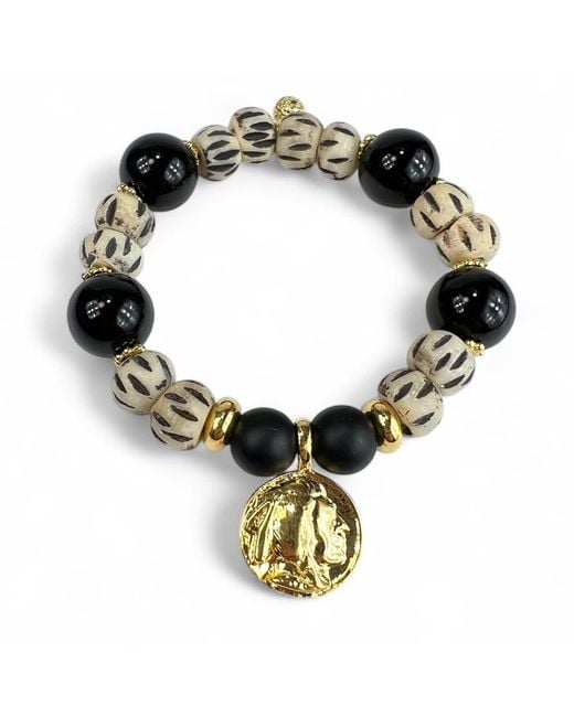 By Virgo Metallic Dione Onyx & African Bead Bracelet
