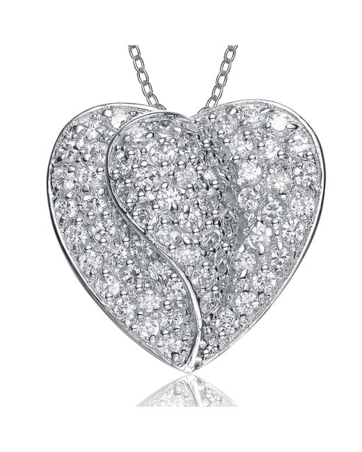 Genevive Jewelry Metallic Sterling Silver Cubic Zirconia Heart Shape Dangling Pendant Necklace
