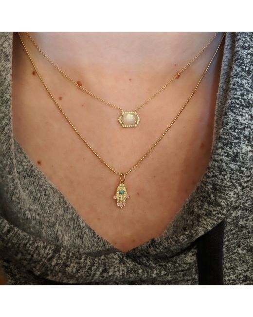 KAMARIA Metallic Moonstone Hex Necklace With Diamonds