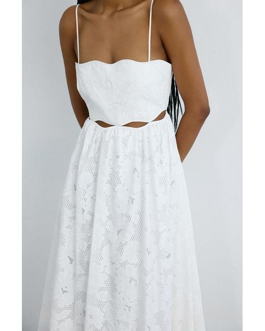 Rue Les Createurs White Thin Strap Midi Flared Dress