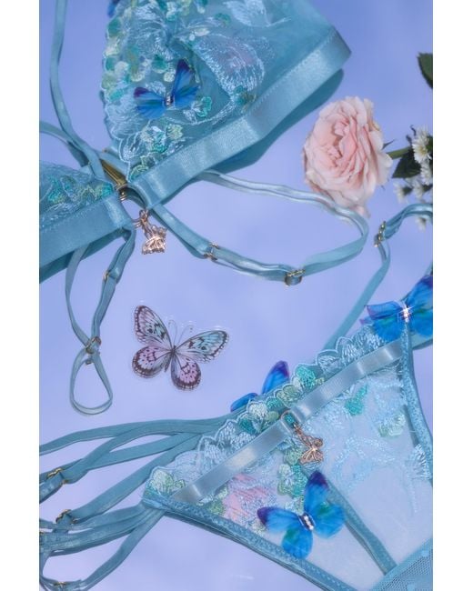 Empress Mimi Blue Madame X Lace G-String With Butterfly Detail