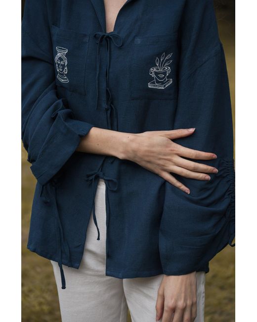 Em & Shi Blue Olympia Embroidered Shirt