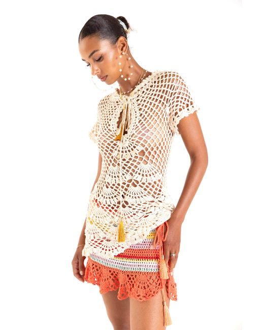 Andreeva Red Coral Reef Handmade Crochet Mini Skirt