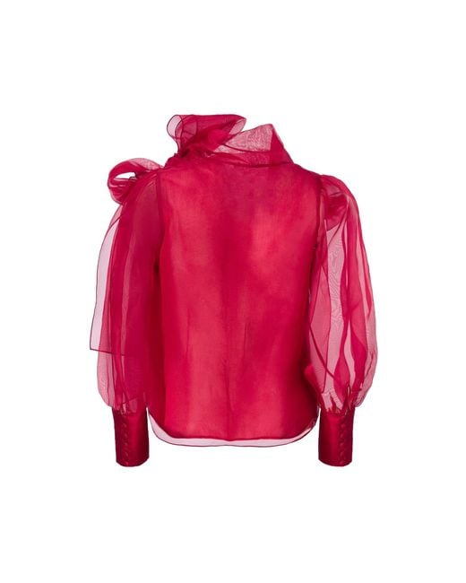 Lita Couture Red Sheer Organza-Silk Blouse