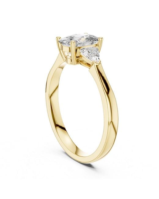 Aya Fine Jewelry Metallic Bridal Cushion Cut Three Stone Lab Diamond Ring For Gifting 10K