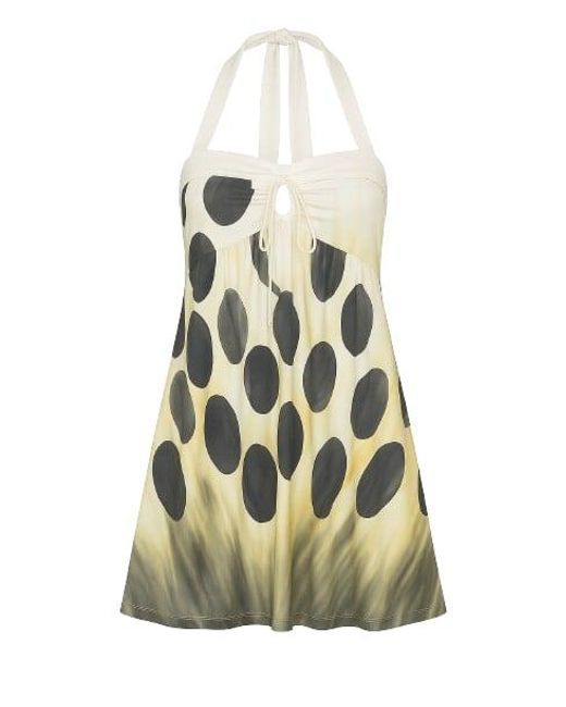 Conquista White Halter Neck Print Dress