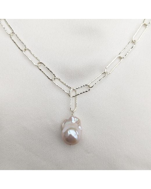 Kiri & Belle Metallic Nova Paperclip Chain Large Pearl Necklace
