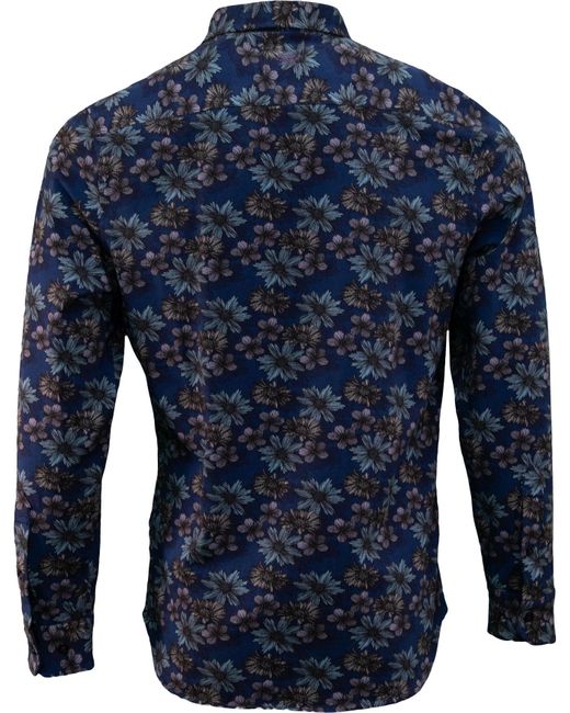 Lords of Harlech Blue Sawyer Italian Floral Knit Shirt for men