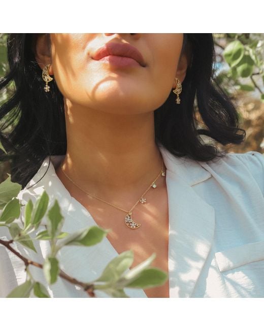 Luna Charles Metallic Flora Flower Moon Pendant Necklace