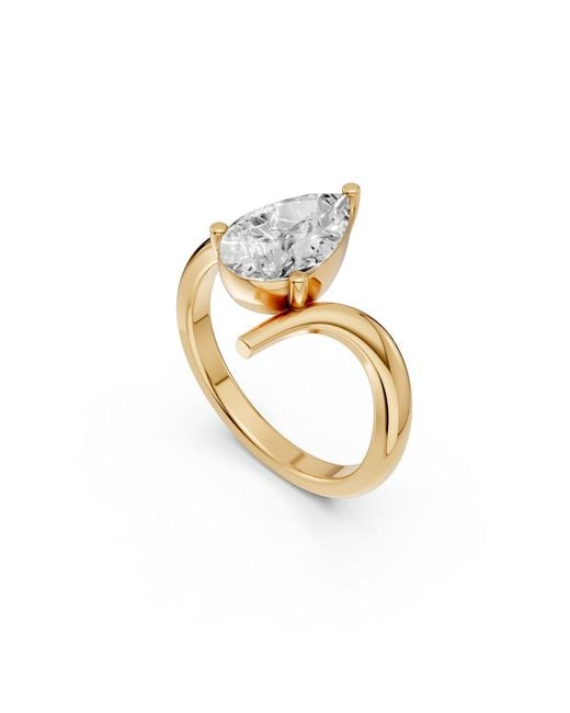 Aya Fine Jewelry Metallic 1 Carat Pear Lab Grown Diamond Bypass Solitaire Engagement Ring