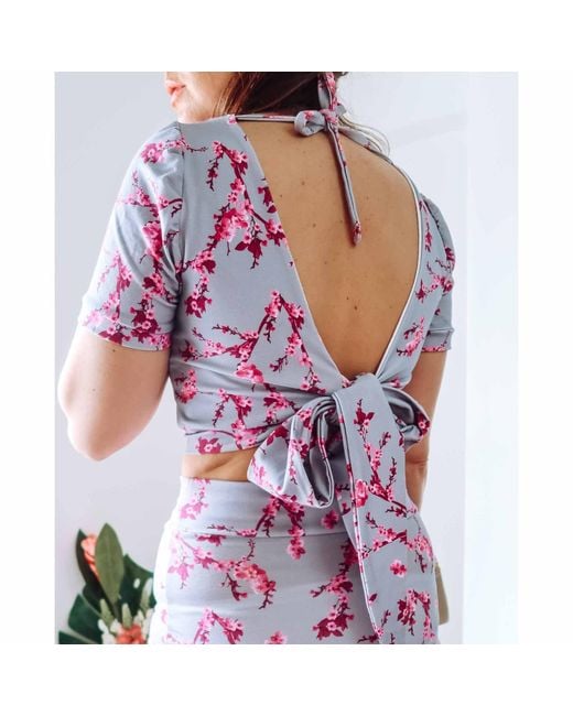 Sophie Cameron Davies Gray Floral Cotton Crop Top