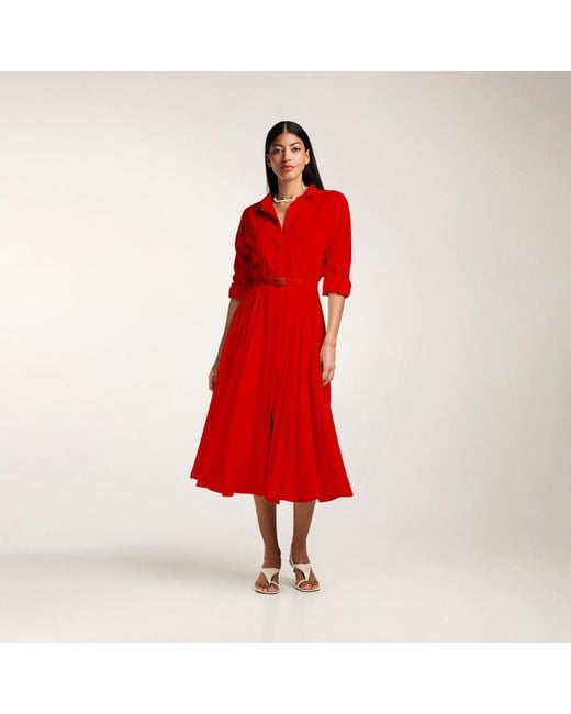 ALINA CERNĂTESCU Red Vera Viscose Office & Cocktail Midi Dress With Textile Belt