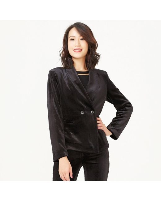 Smart and Joy Black Flat Neck Velvet Jacket
