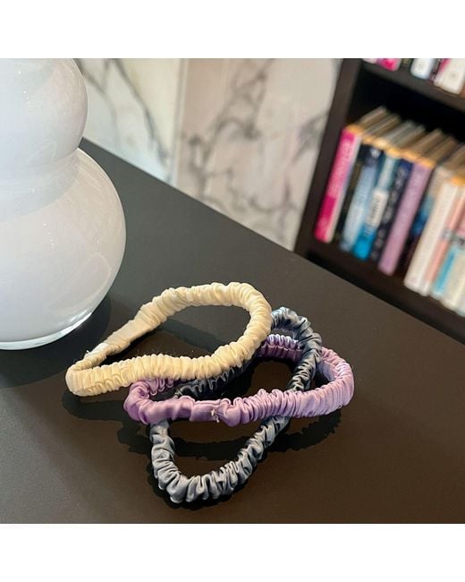 Soft Strokes Silk Blue Set Of Three Pure Mulberry Silk Skinny Scrunchies Weekly Special Hair Ties Lilac Rain