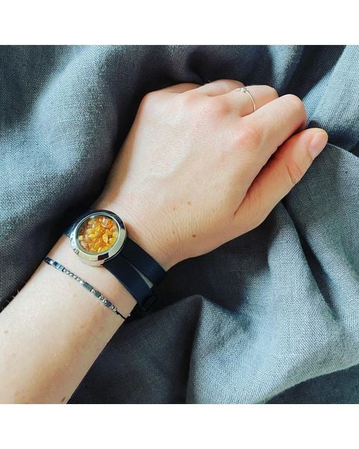 My Little Nature Blue Sustainable Leather Bracelet With Natural Amber – Designer Jewelry