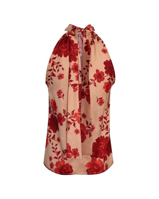2KStyle Red Dakota Floral Halterneck Satin Effect Blouse
