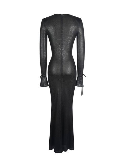 Miss Circle New York Black Ilysia V-Neck Plunge Snakeskin Mermaid Hem Maxi Dress