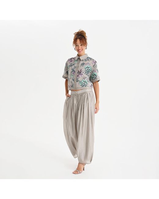 Lalipop Design Gray Cropped Jacquard Organza Jacket