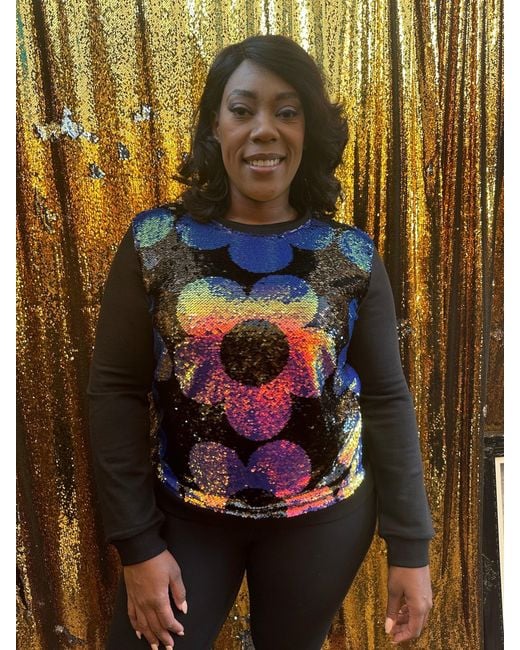 Any Old Iron Black Iridescent Right Quant Reversible Sequin Sweatshirt