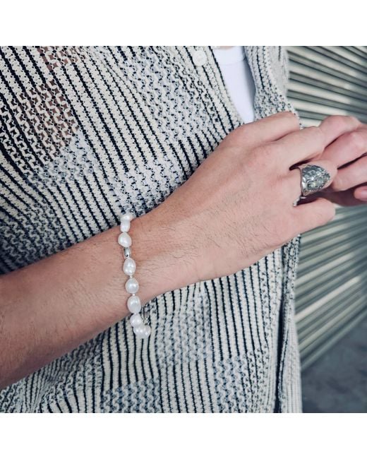 Farra Metallic Freshwater Pearls With Sterling Bracelet for men