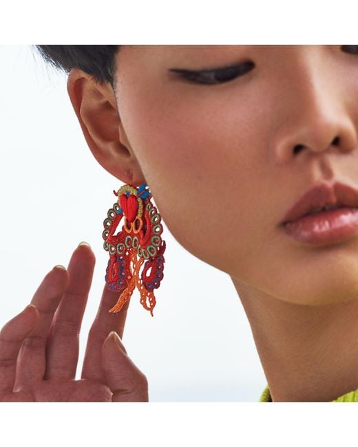 Nana Watanabe Red Arrow & Octopus Embroidery Earrings