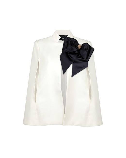 House of Laines London White Neutrals Ivory Couture Tailored Cape With Embellished & Bow