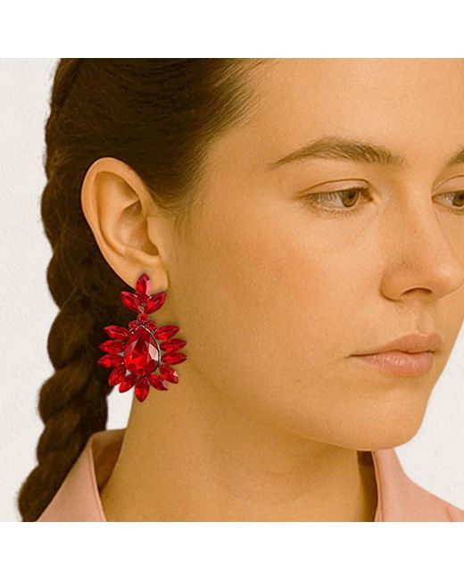 Maison De Gala Red Ruby Sunburst Cluster Earrings