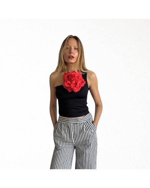 London Atelier Byproduct Red One Shoulder Top With Flower Pin