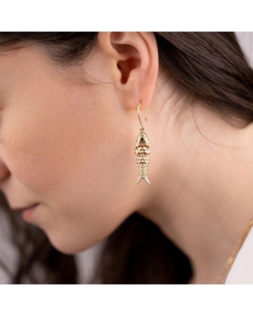 Oana Savu Metallic Articulated Fish Dangle Drop Long Earrings