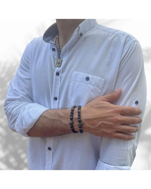 Ebru Jewelry Black Powerful Lion & Diamond Arrow Onyx Bracelet Set for men