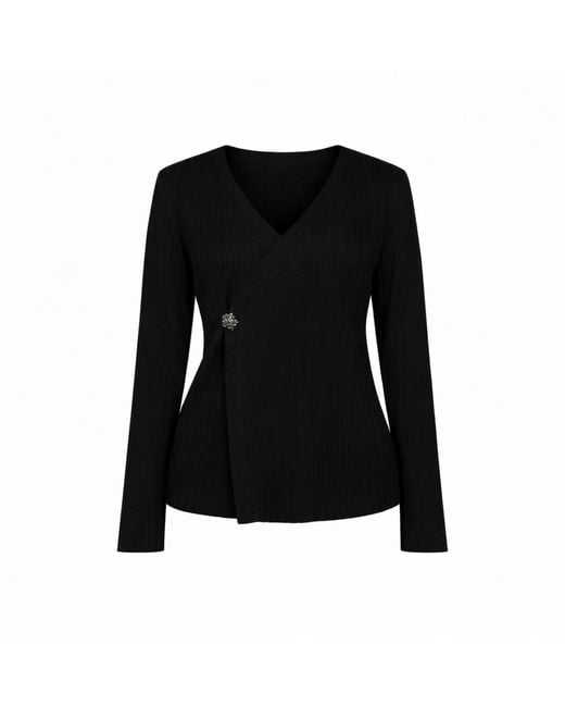 Nuvv Collection Black Ivory Ribbed Wrap Knit- Sweater