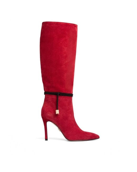 Beautiisoles by Robyn Shreiber Made in Italy Red Lindsay Suede Tall Boot Comfortable & Sexy Stiletto For Valentine