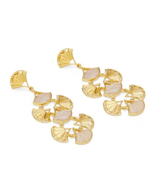 Dhwani Bansal Metallic Pankha Chandelier Earrings With Mother Of Pearl