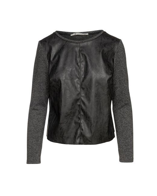 Conquista Black Dark Faux Leather Detail Top