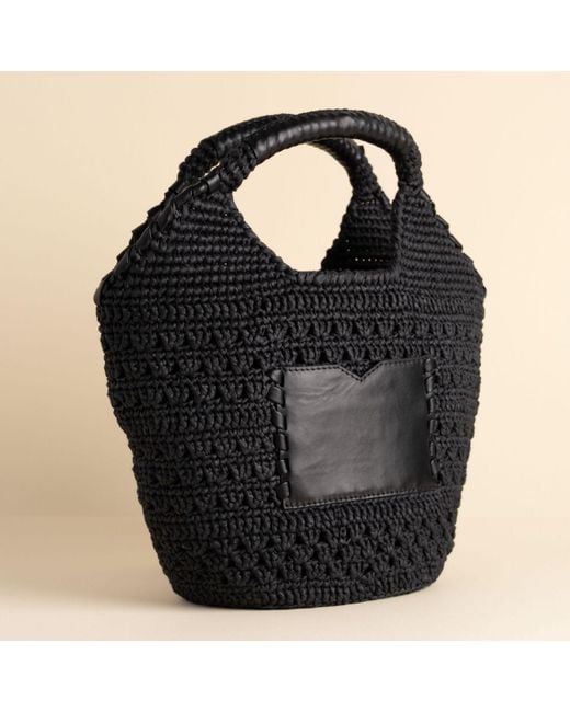 Hamel Atelier Black Handwoven Raffia & Leather Handbag