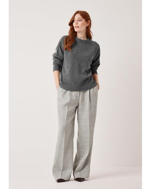Loop Cashmere Gray Cashmere Longline Crew Neck Sweater