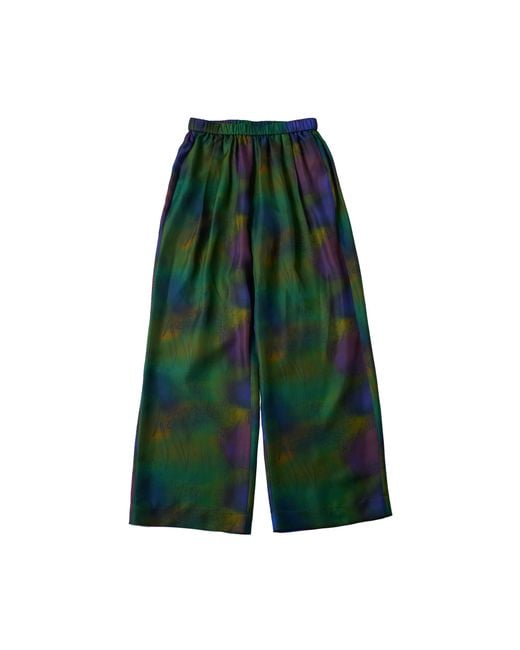 Lost Pattern Green Brooklyn Silk Wide Leg Pants