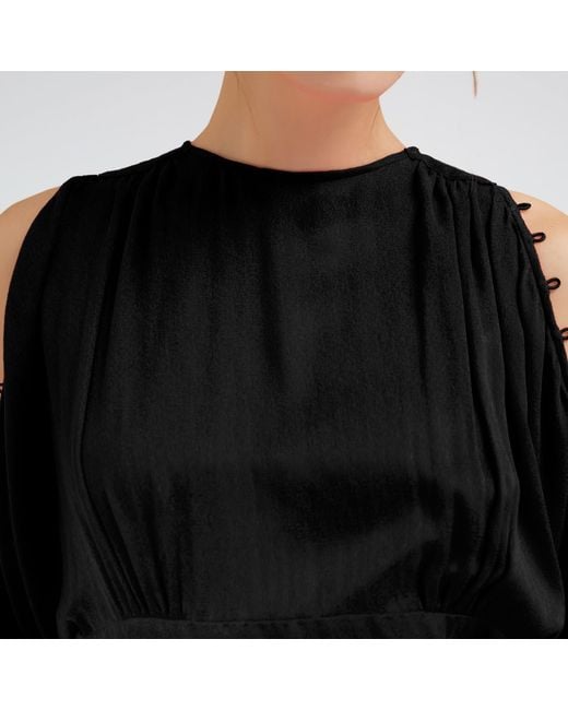 Smart and Joy Black Bat Sleeved Fitted Dress With Off-Shoulders