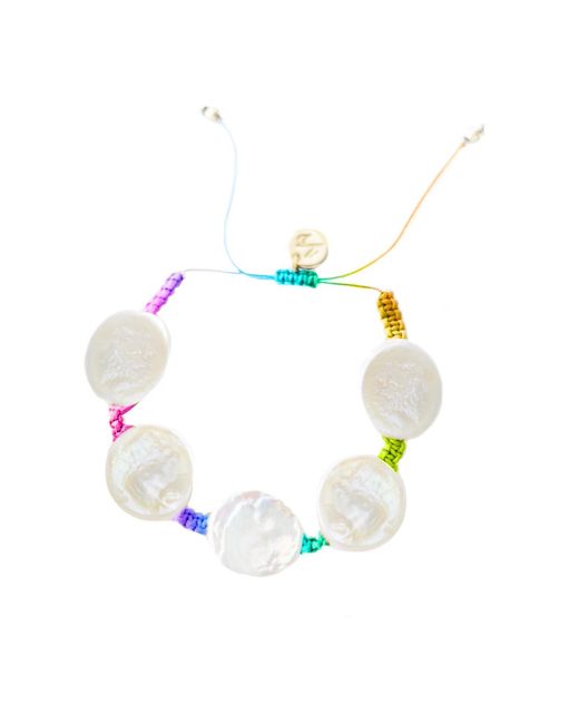 Adriana Pappas Designs Blue Coin Pearl Bracelet On Colored Cord