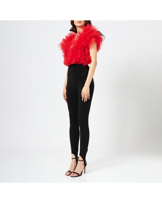LIA ARAM Red Signature Ruffled Tulle Bodysuit