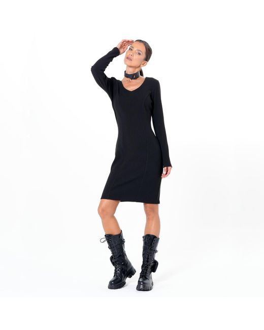 Metamorph Black Long Sleeve Sheath Dress